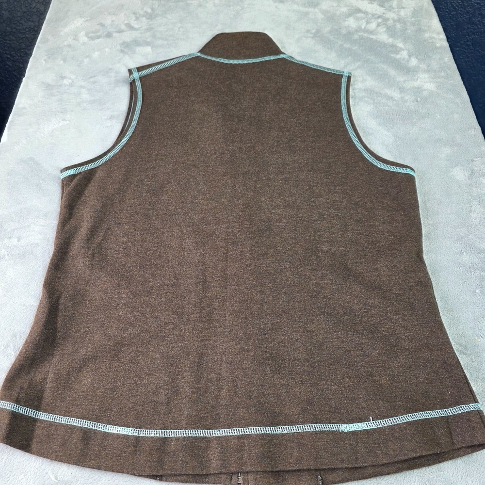 Amber Sun Brown Full Zip Vest W/ Turquoise Contrast Stitching- Women's Sz Sm - Picture 5 of 5